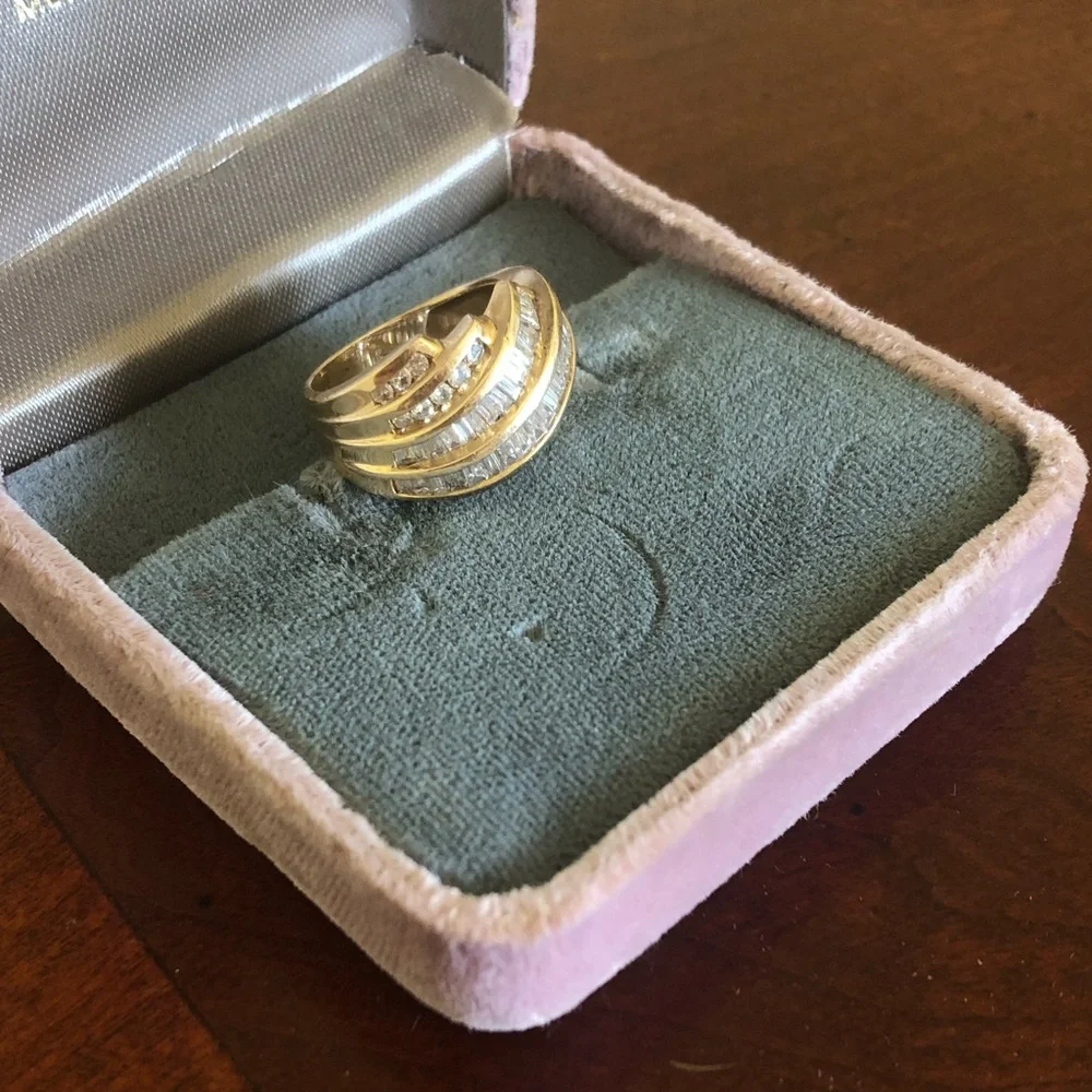 Vintage 14K Yellow Gold Baguette Diamond Statement Ring